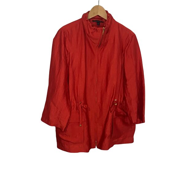 Lafayette 148 New York Red Anorak Jacket XL – Silk Blend Drawstring Coat - Picture 2 of 9